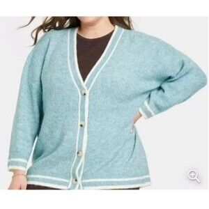 A New Day Women's Small Sweater Varsity Cardigan Oversized Button Up Preppy